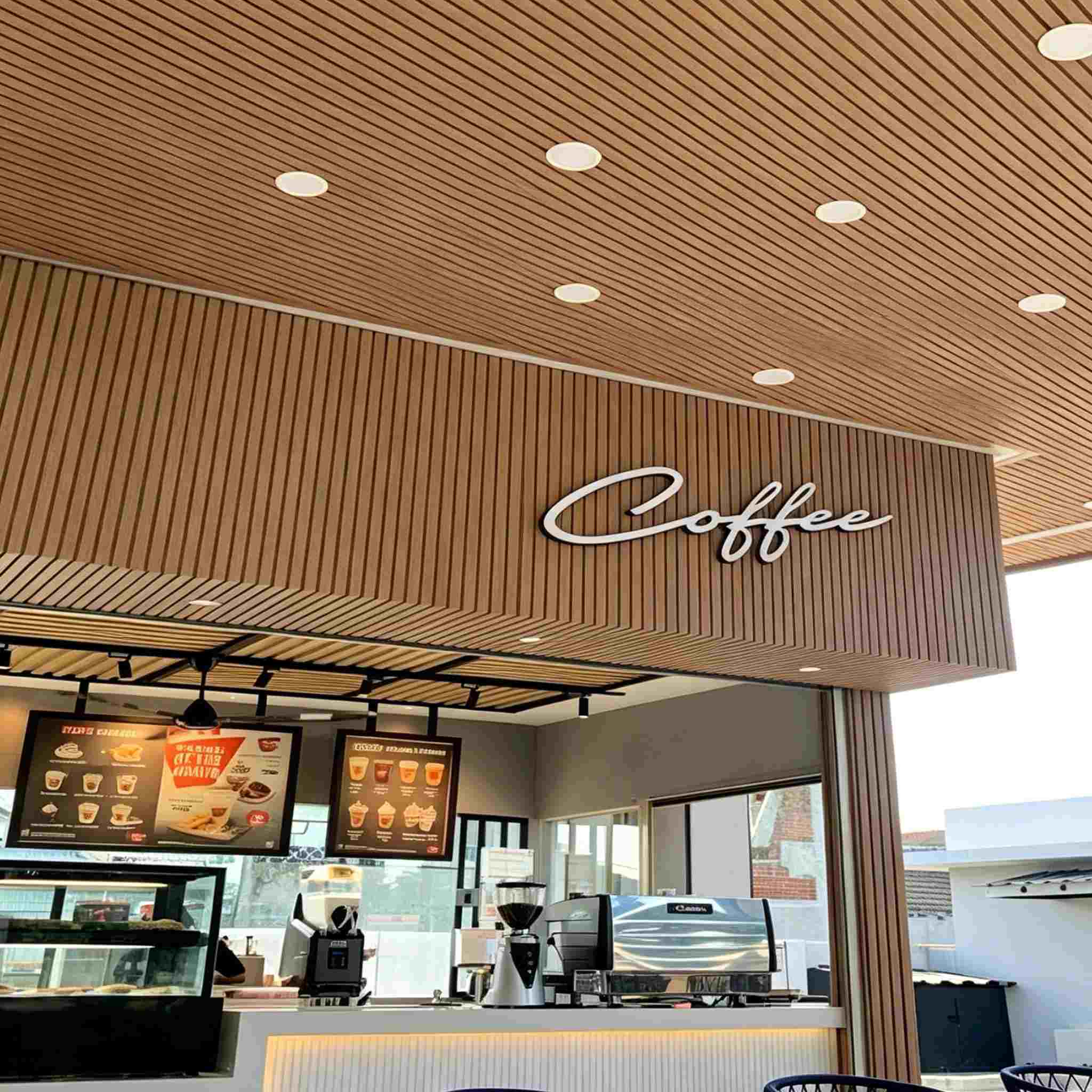 Miami commercial terrace with WPC ceiling panels – coastal humidity