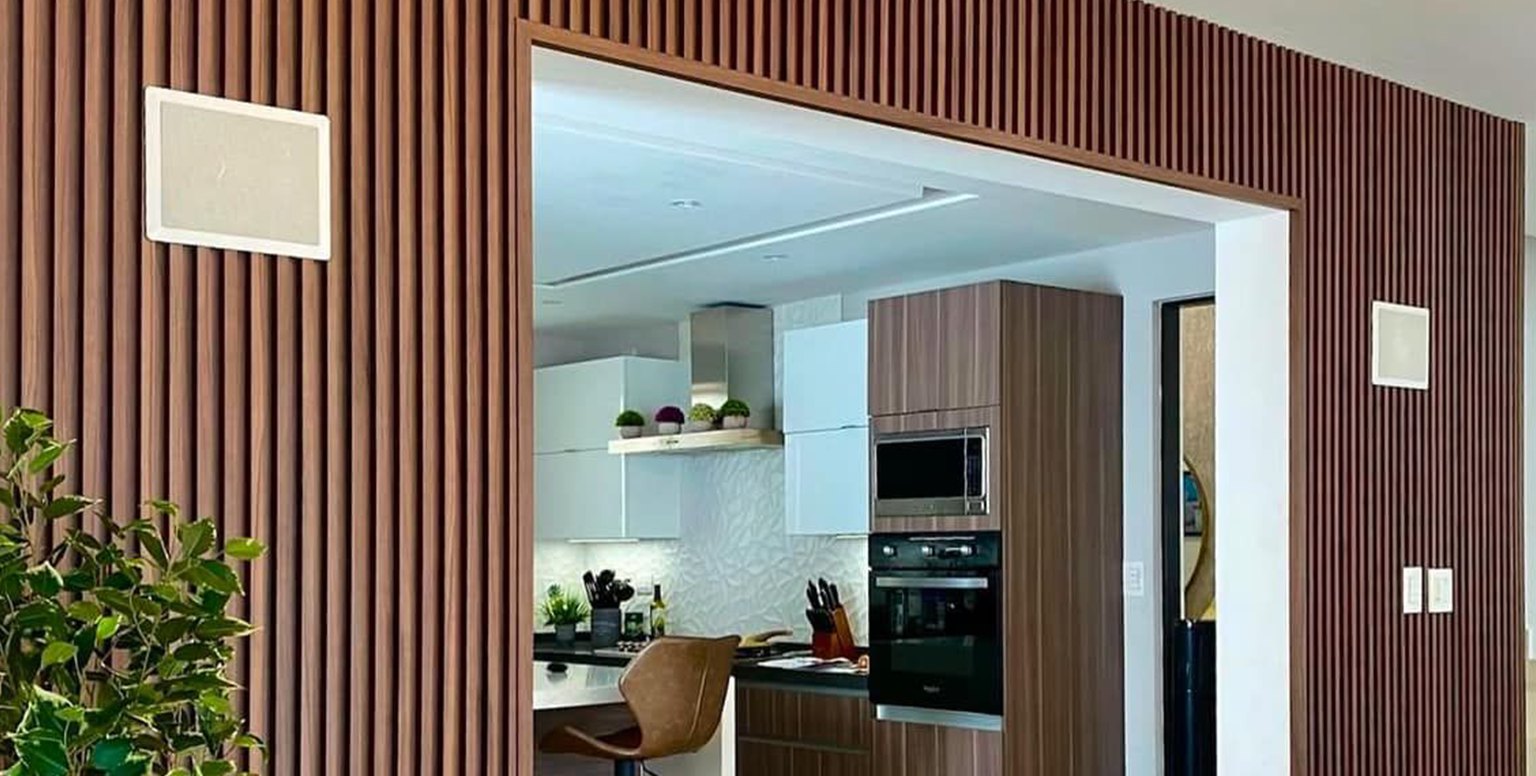 Necowood indoor WPC wall panels installation in modern living space