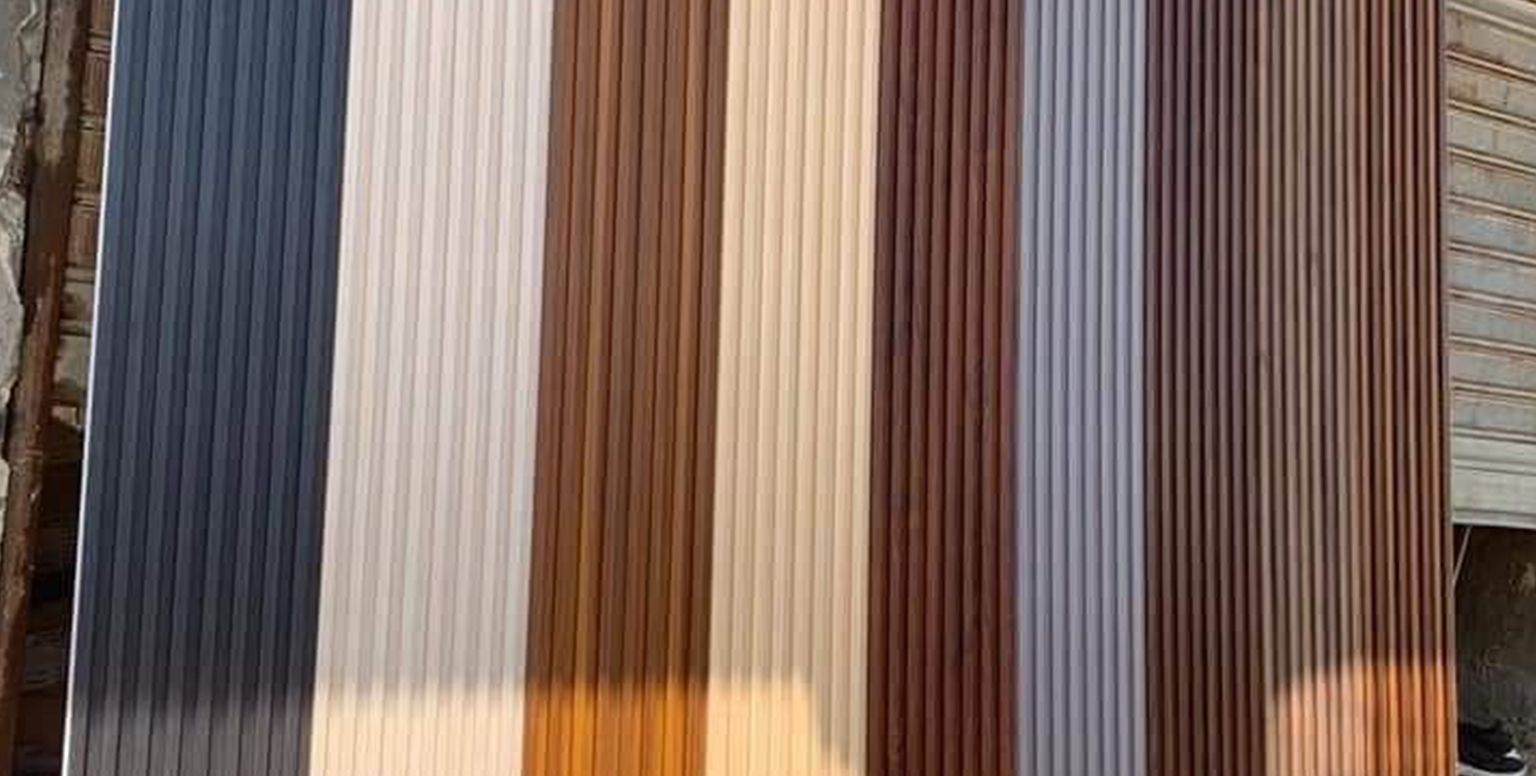 Necowood indoor WPC wall panels with deep wood grain texture in modern interior